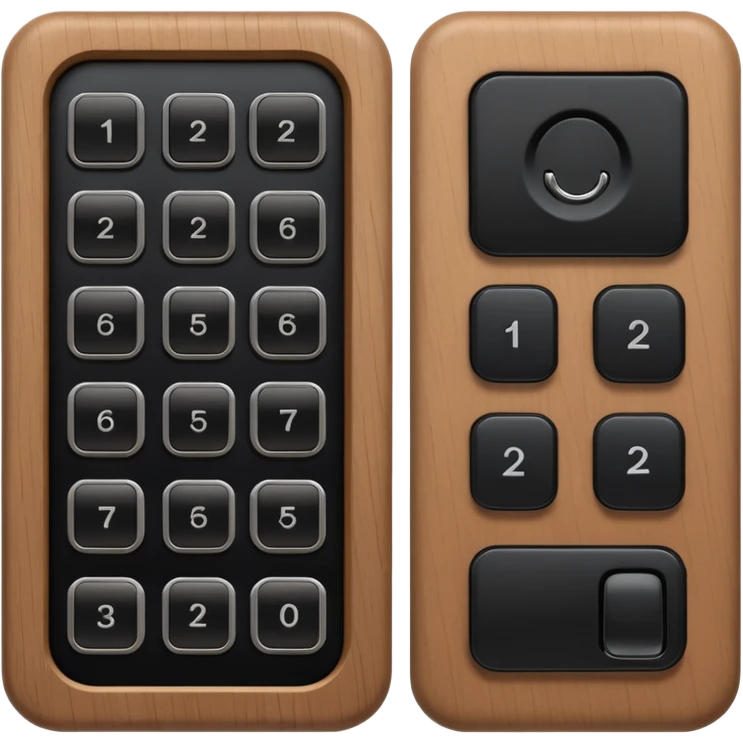 wooden rectangle keypad with a black small screen and a door holder emoji