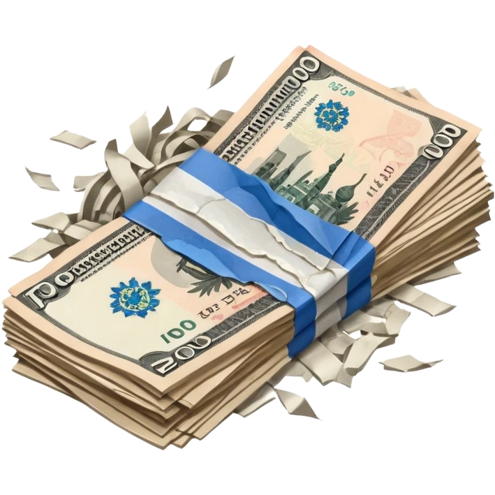 single stack of russian ruble notes blown into pieces because of explosion emoji