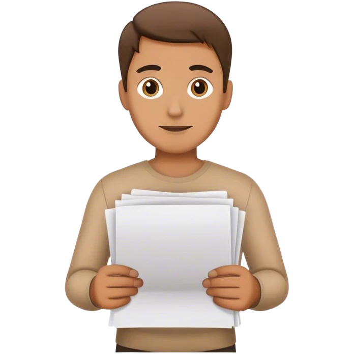 a man holds several sheets of paper with text in his hands emoji