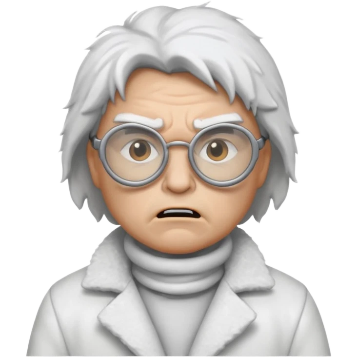 eskimo glasses, white coat, angry, grey face emoji
