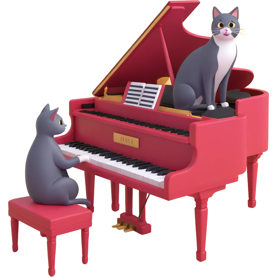woman playing piano while her cat sits on top of the piano emoji