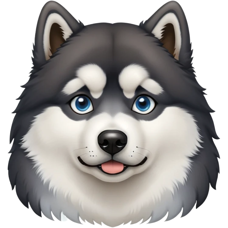 Black Alaskan Malamute dog with heterochromia, one brown eye and one light blue eye emoji