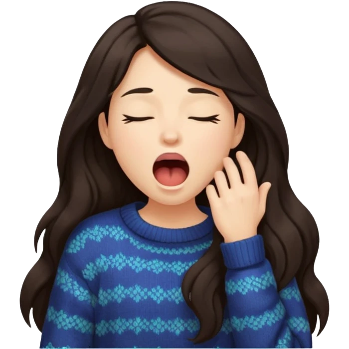 yawning dark long hair woman in sweater emoji