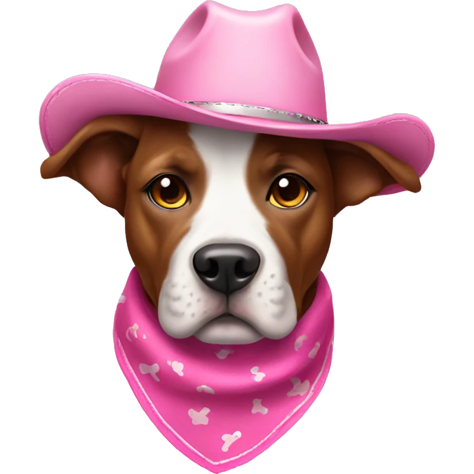 Staffordshire dog with golden eyes pink cowgirl hat and pink bandana  emoji