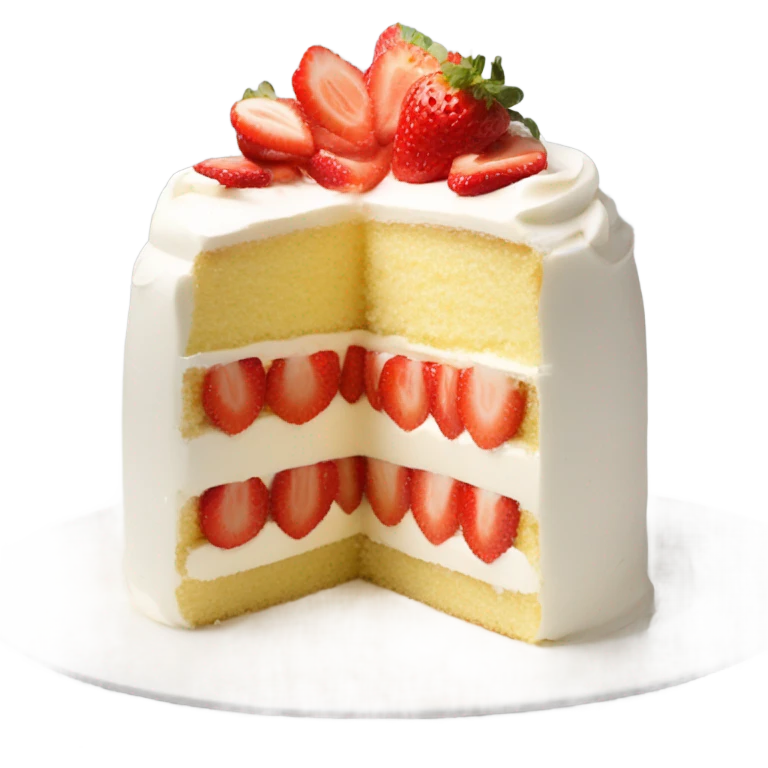 vanilla sponge cake with strawberry on top and white cream emoji