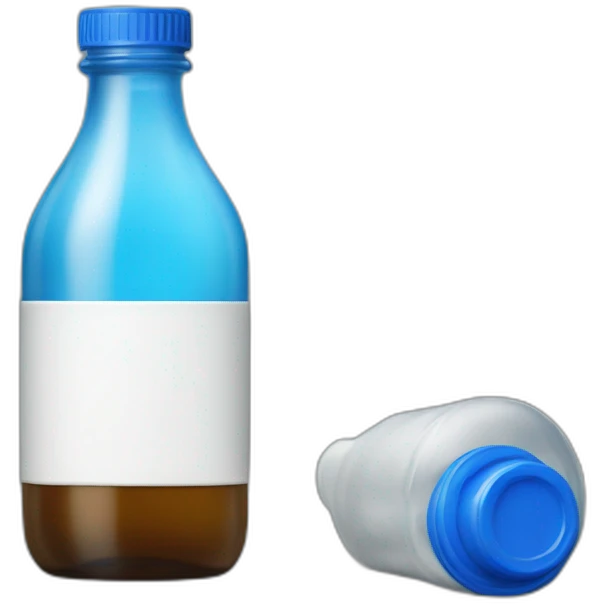 A half-empty bottle with a blue cap emoji
