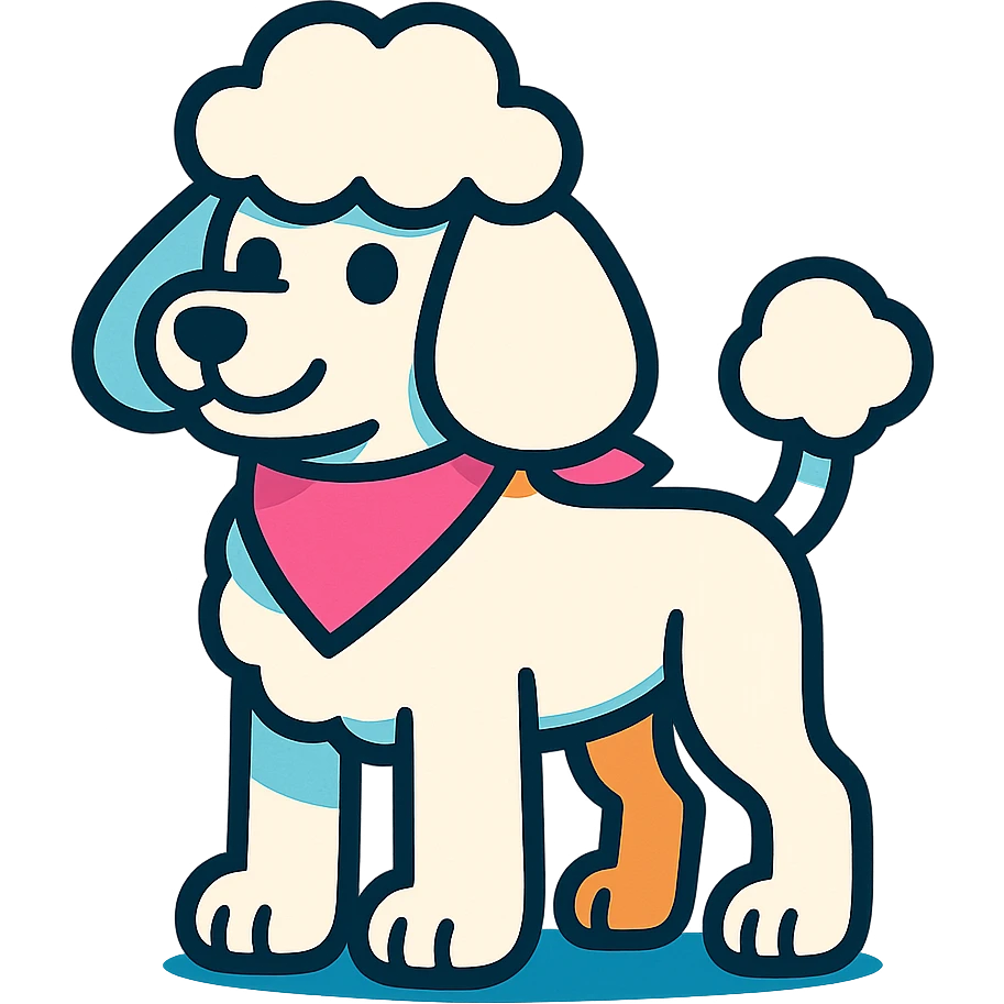 white poodle with pink bandana, vibrant cartoon style emoji
