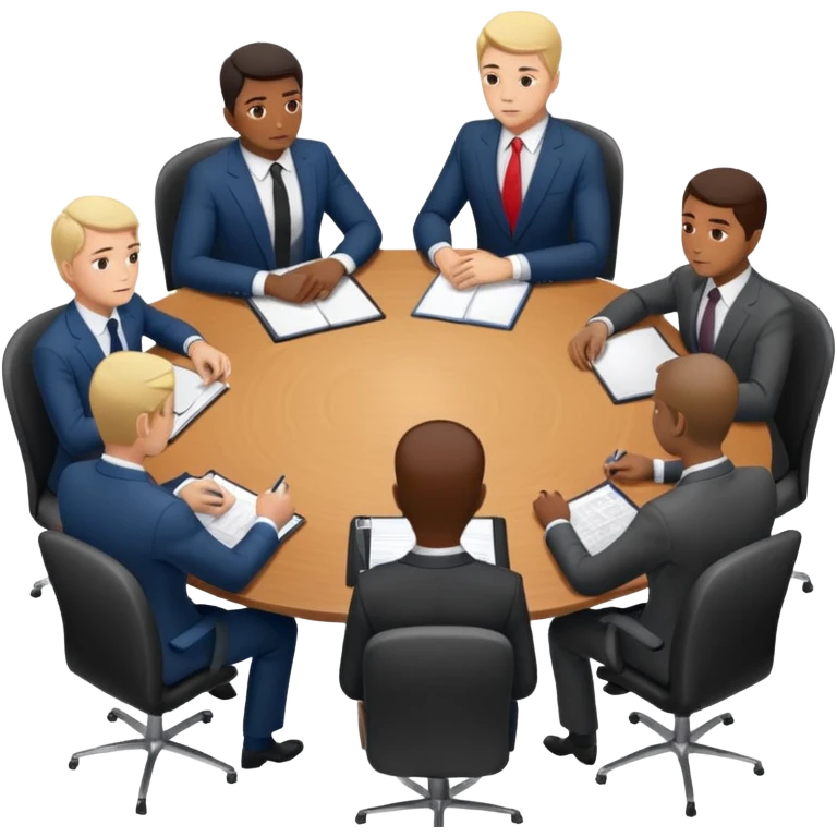 a business meeting of serious businessmen in suits at a round table emoji