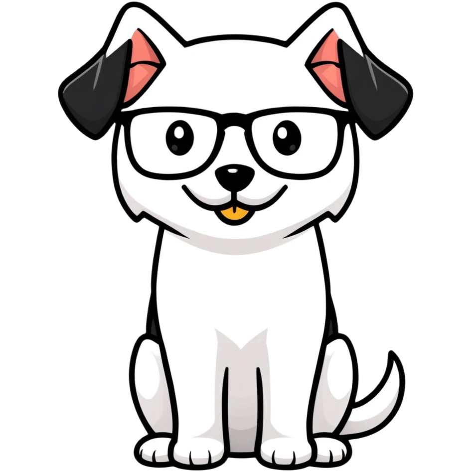 Dog wearing glasses with a sweet smile emoji