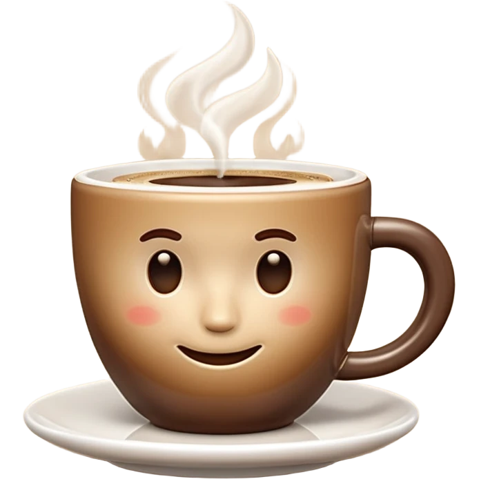 A plain 3D cartoon coffee cup filled with hot coffee,light steam rising, glossy ceramic texture, warm soft lighting, realistic Memoji-style on a dark background. Negative: no saucer. emoji