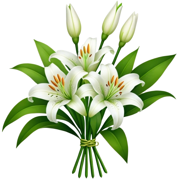 bouquet White Lily, luxuriant, stem, leaf, bud emoji