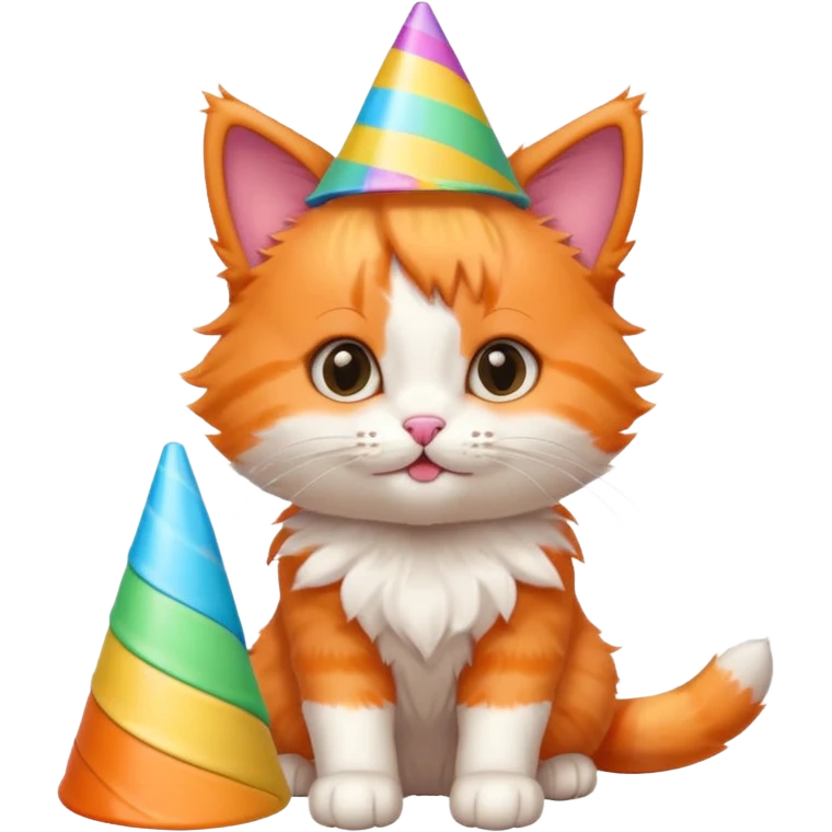 playful kitten with a colorful cone party hat emoji