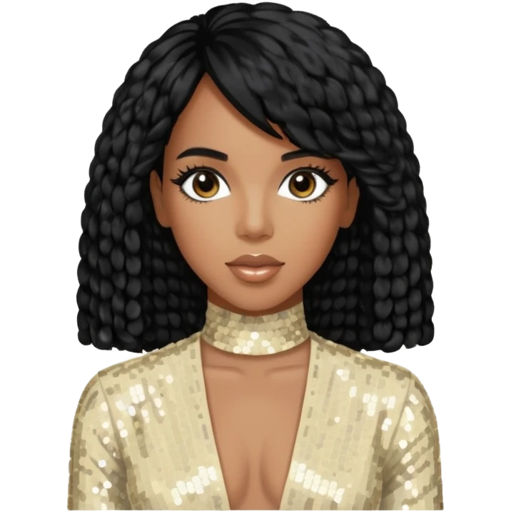 Kelly Rowland from Destiny's Child with black hair, ivory sequin outfit emoji