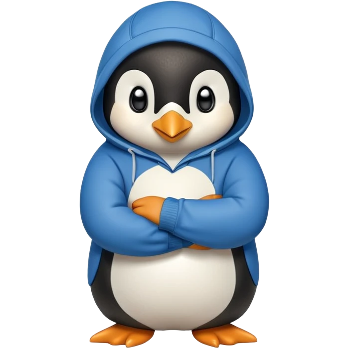 friendly anthropomorphised penguin in a hoodie and jeans standing with arms folded emoji