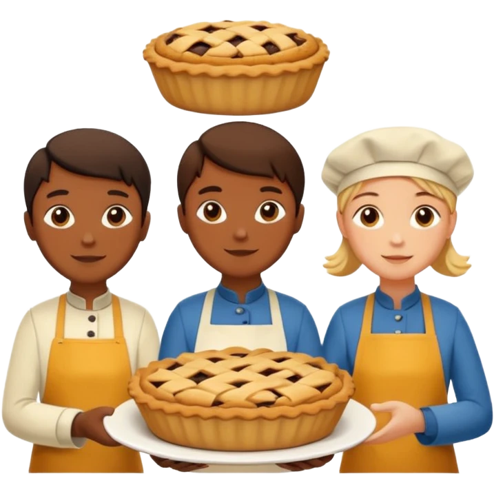 Baking community humanless avatar in vibrant style illustration. Pie, cookie, and muffin warm golden tones, simple shapes, flat design, high contrast. emoji