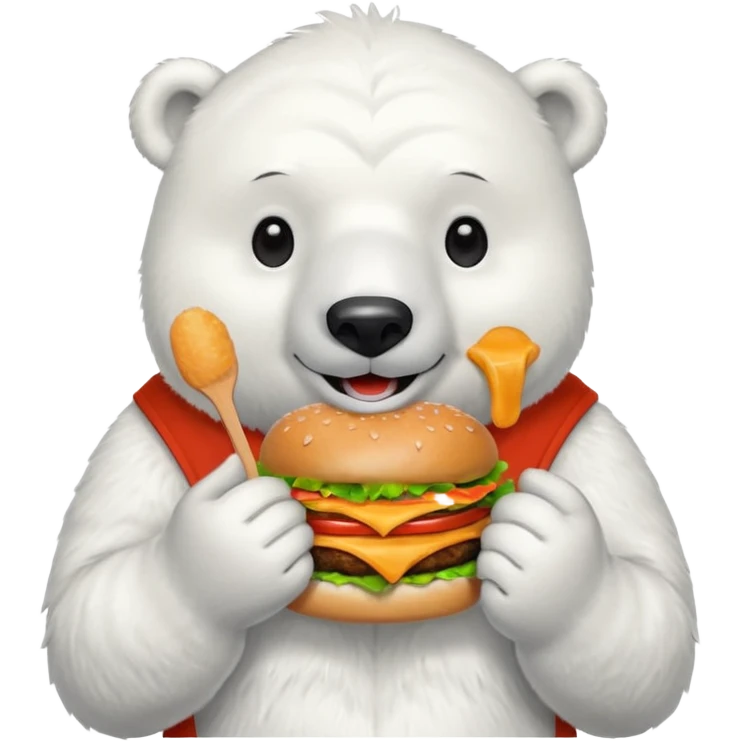polar bear with burger wearing red orange tshirt emoji