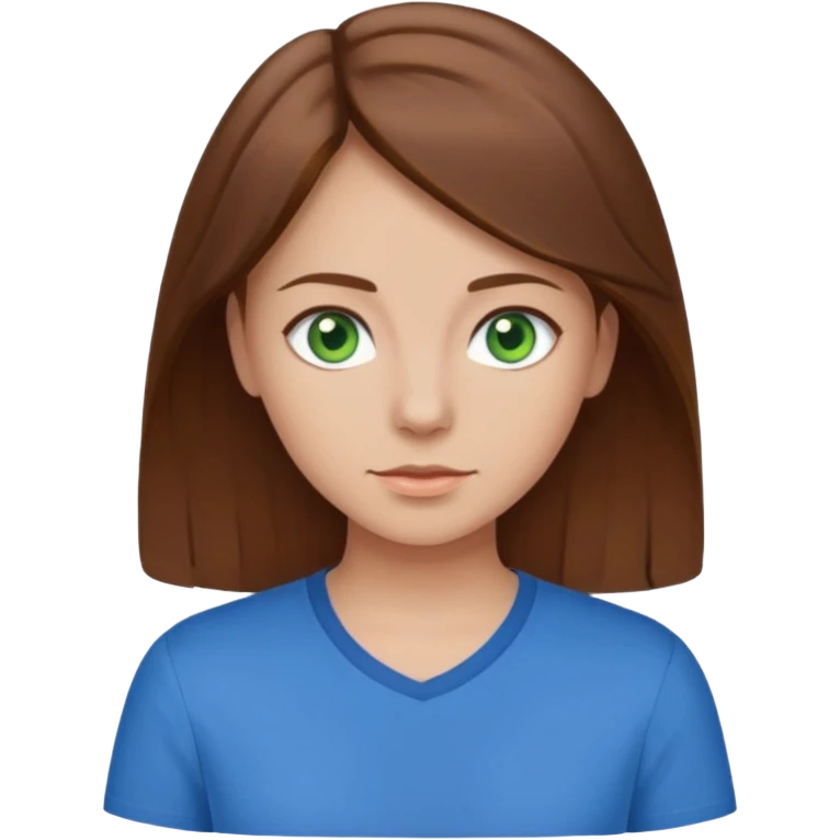 girl with brown hair, green eyes with a blue shirt no background clip art emoji