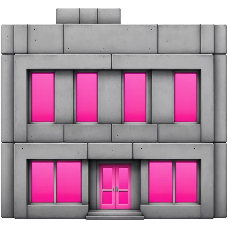 brutalist gray concrete block building with one neon pink window and several regular windows emoji