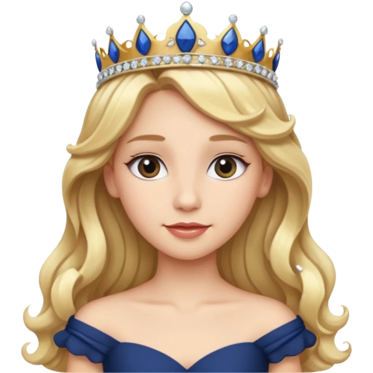 Princess in Navy Dress with Tiara, long wavy Blonde Hair emoji