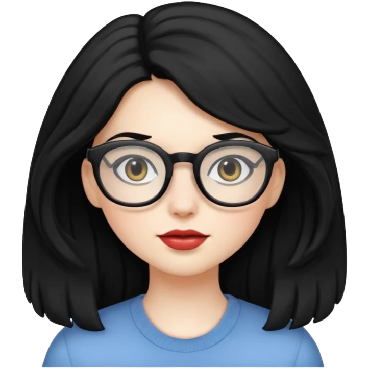 Pale girl with big black hair and glasses  emoji