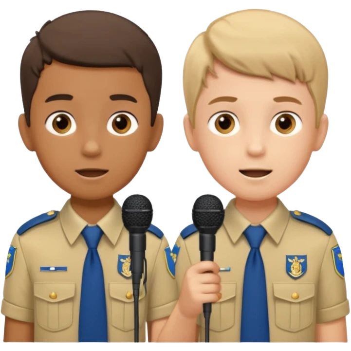2 boys brigade parade EMCEES speaking into mics emoji