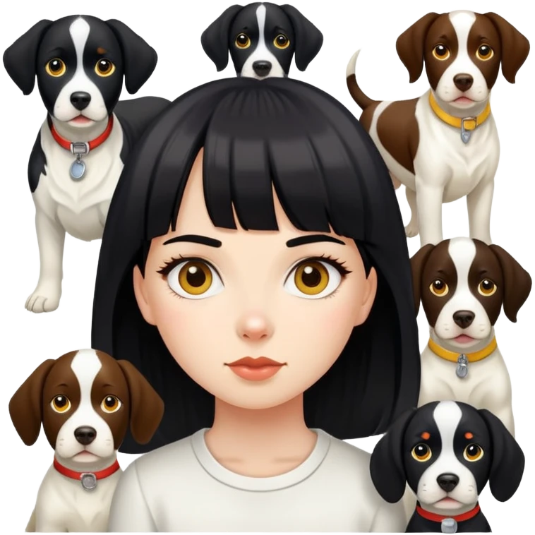 straight black bangs girl with beautiful Springer dogs and yellow bull terriers emoji
