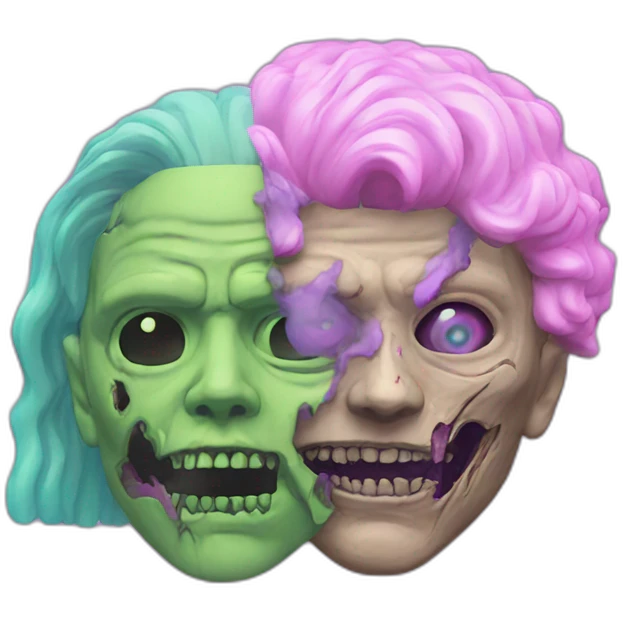 Vaporwave person, half person face half zombie face emoji