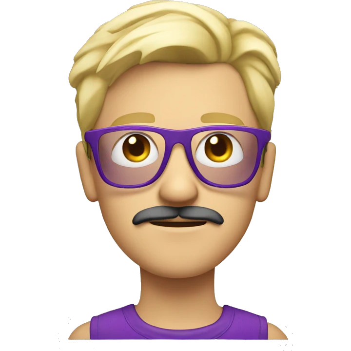 Blond guy with mustache and purple glasses, looking cool emoji