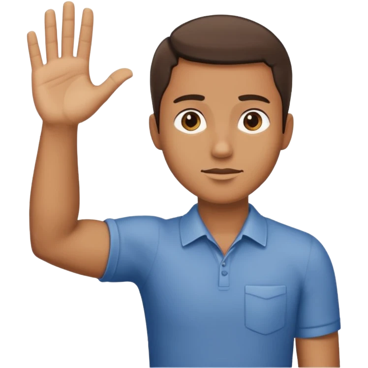 The man extends his arm forward, indicating that he refuses. emoji