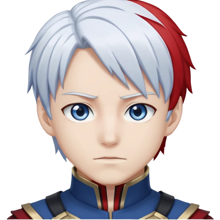 Shoto Todoroki from My Hero Academia with half red half white hair, heterochromia eyes one blue one gray, wearing his hero costume emoji