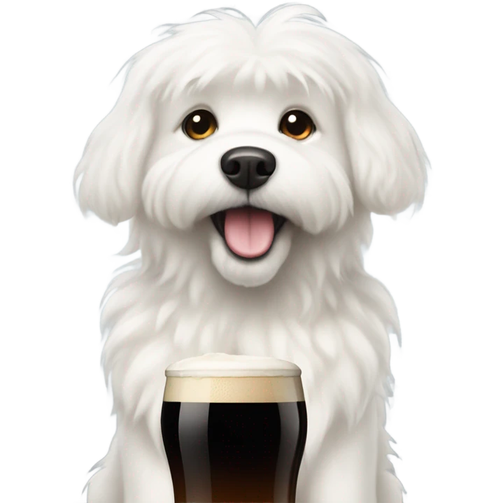 White fluffy dog drinking Guinness  emoji