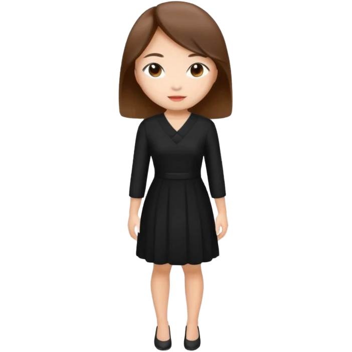 asian young woman brown-haired in black daily dress  emoji