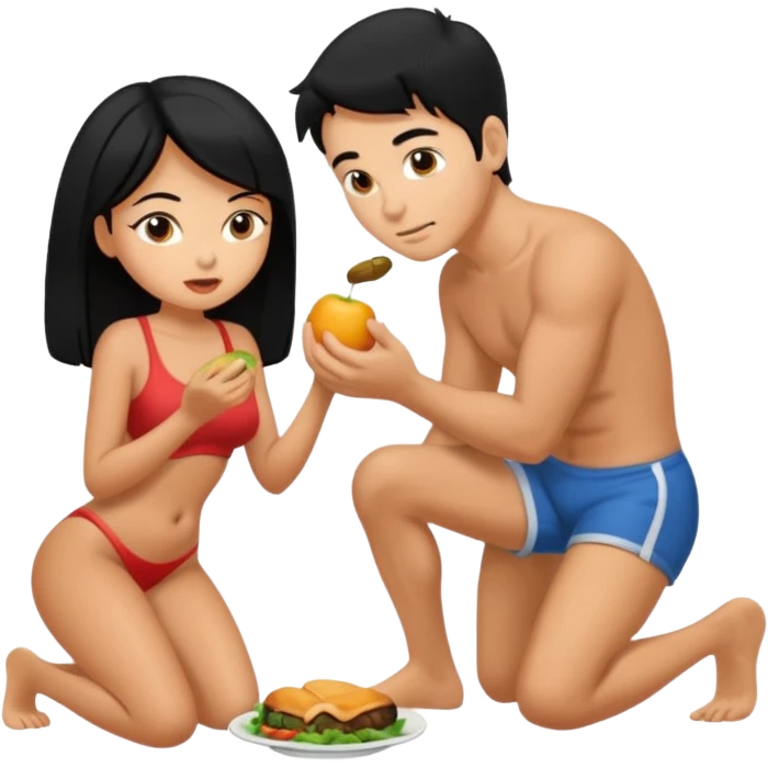 I want a female with black hair in doggystyle sex position with her head facing me and her ass facing away & then  a guy eating her ass emoji