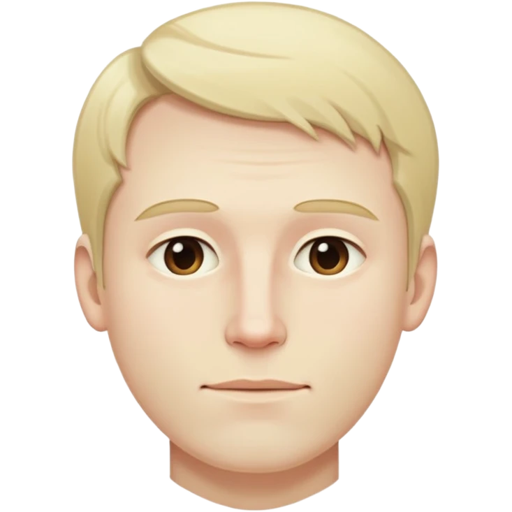 Đàn ông, mặt to, tóc vàng nhạt rất ít tóc, cằm dài, má chảy trán hơi cao  emoji