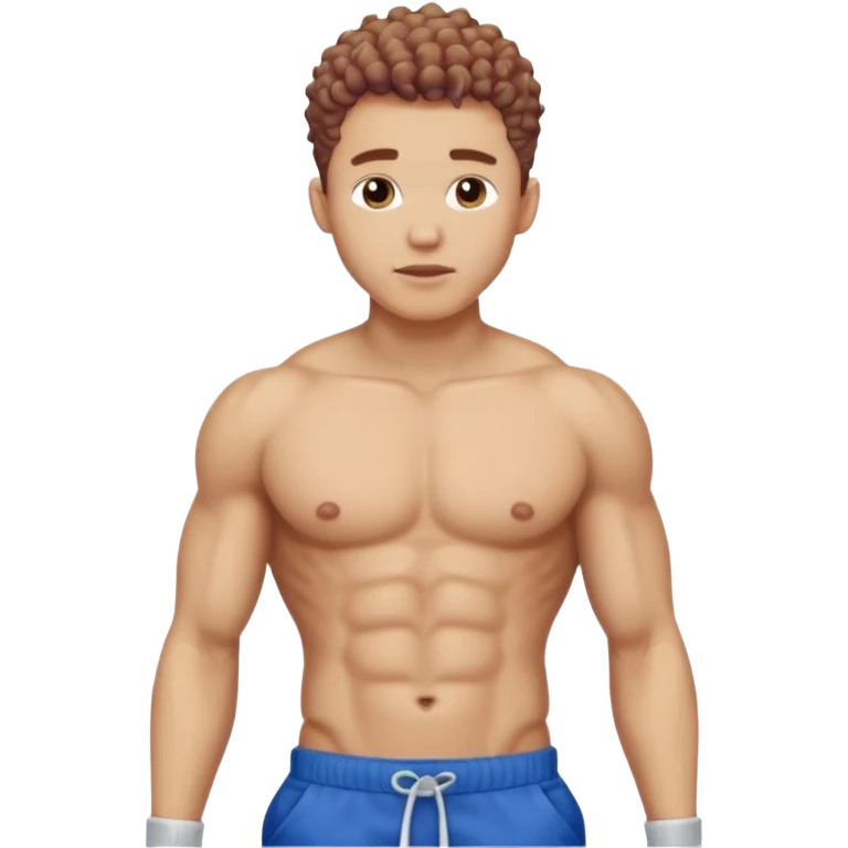 Ripped, athletic man with thick neck, high top fade with no part, curly hair only top only, no shirt and show waistline up add scrubs emoji