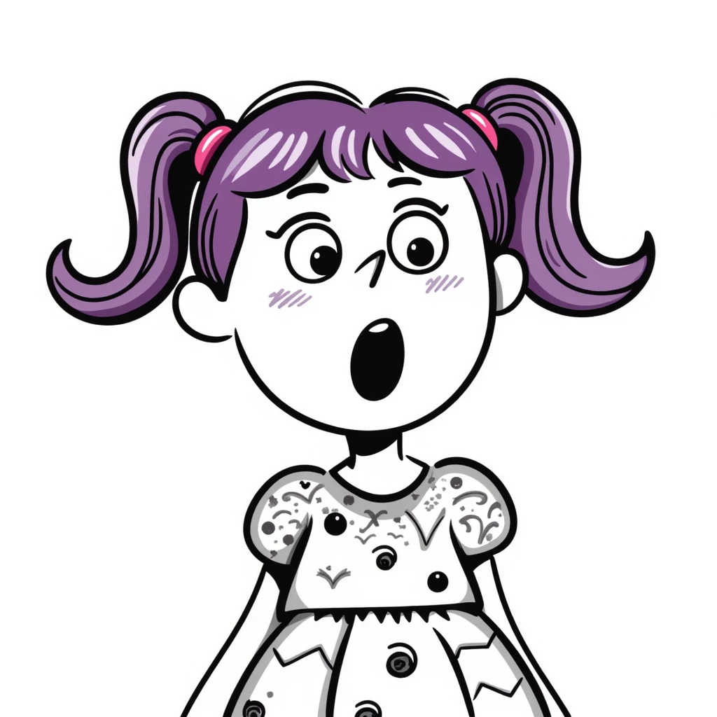 white girl with purple and pink hair, shocked fairy expression emoji