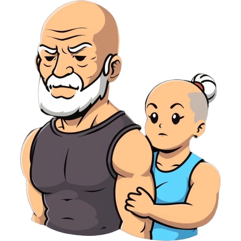 vieux chauve avec une femme musclée au menton gigachad emoji