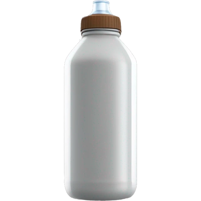 Grey water bottle, white Range in the miiddle, the logo in the miiddle is a drop of water,with Brown cap emoji  emoji