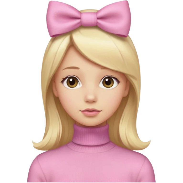 دختری با موی بلوند و بلند و پاپیون صورتی روی سرش و یه لباس  یقه اسکی صورتی کم رنگ که شاینی هست emoji