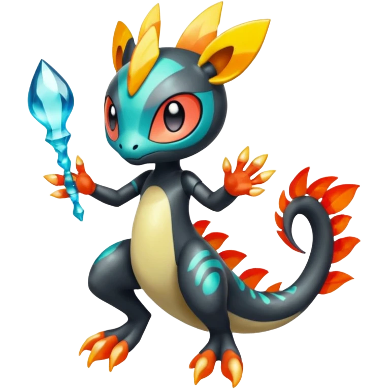 Splash-patterned emotional sparky sparky boom boom painful Meloetta-Guilmom-Salandit-Trico-Pokémon-Fakémon-fusion-hybrid-creature emoji