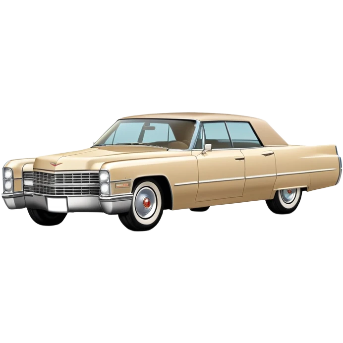 Simplified beige 1966 Cadillac DeVille, minimal design with clean outlines, 30-degree angle, reduced to basic shapes, recognizable silhouette with few details, iOS emoji style emoji