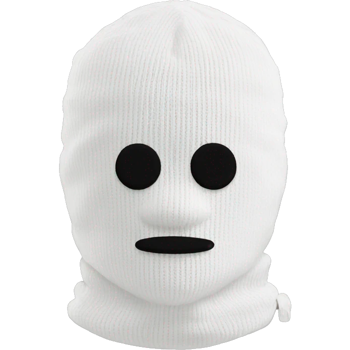 white ski mask with little black ski masks embroidered on forehead emoji