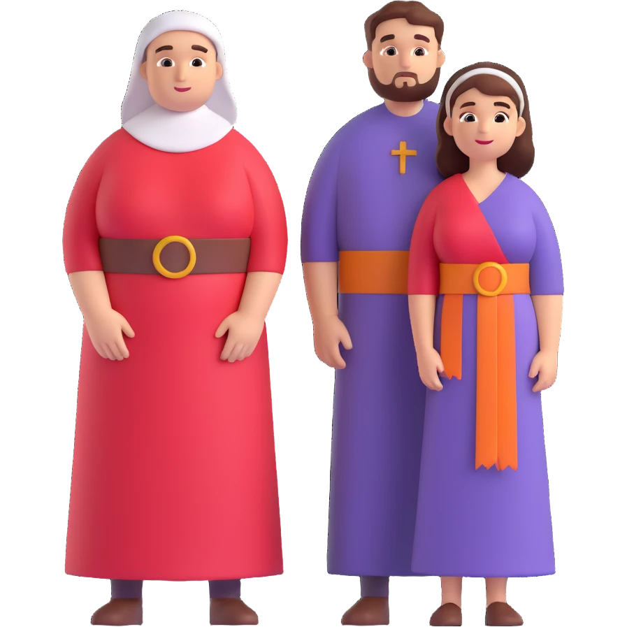 curvy Jerusalem woman and man together, 1st-century tunics and sashes, no head coverings, no religious symbols emoji