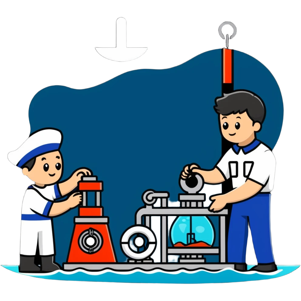 Marine geology process with sailor at winch and scientist analyzing ocean floor samples emoji