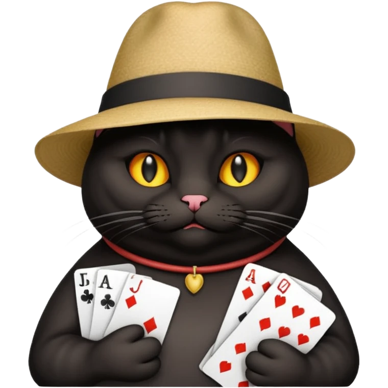 Fat black cat playing cards emoji