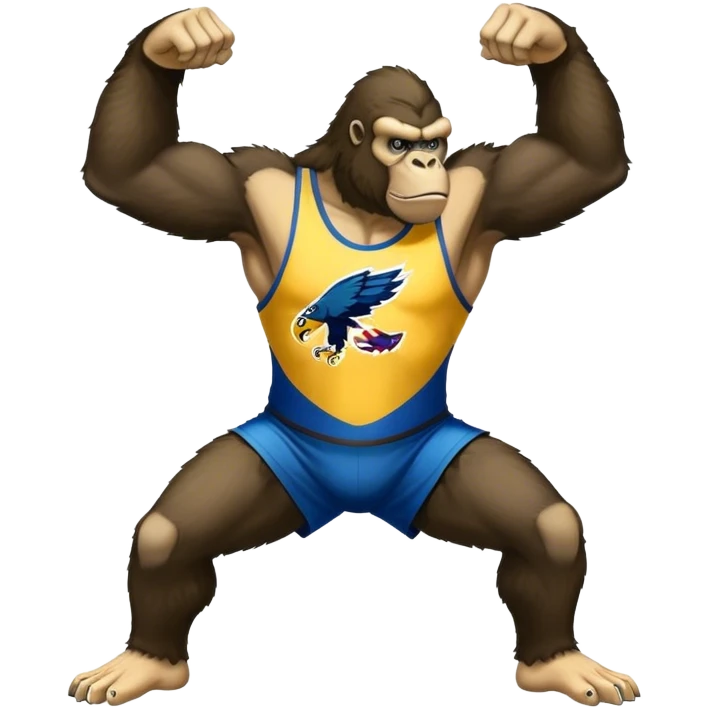 king kong  wearing afl eagles sleeveless jersey blue and yellow  emoji