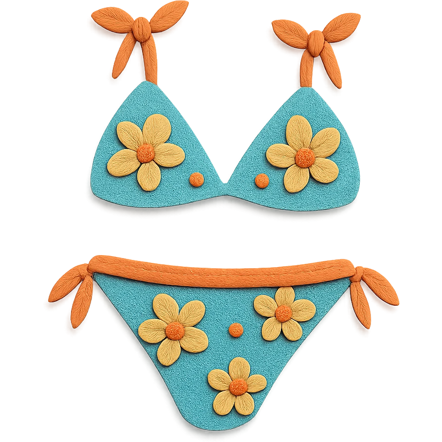 illustration of a bikini with floral patterns in paper-craft style emoji