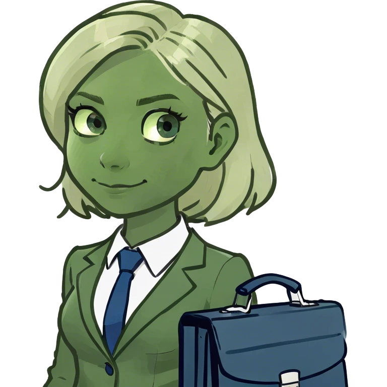 A blond girl blue eyes wearing a Business Outfit, whole body emoji