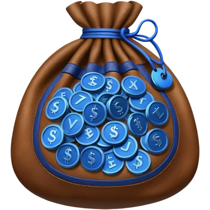 brown money bag of blue coins emoji