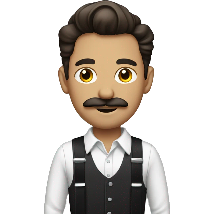 Brunette Man in suspenders with mustache emoji